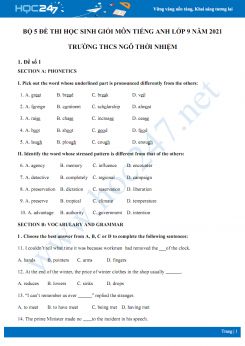 Bộ 5 đề thi học sinh giỏi môn Tiếng Anh lớp 9 năm 2021 Trường THCS Ngô Thời Nhiệm