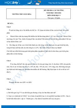 Bộ 5 Đề thi HSG môn Sinh Học 9 năm 2021 Trường THCS Dân Hòa có đáp án