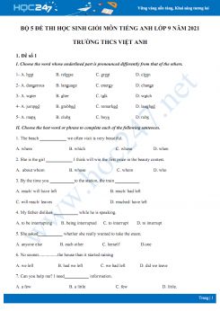 Bộ 5 đề thi học sinh giỏi môn Tiếng Anh lớp 9 năm 2021 Trường THCS Việt Anh