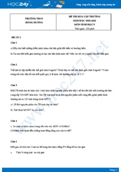 Bộ 5 Đề thi HSG môn Sinh Học 9 năm 2021 Trường THCS Hồng Dương có đáp án
