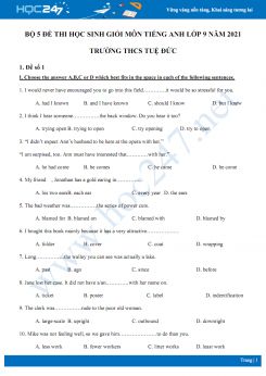 Bộ 5 đề thi học sinh giỏi môn Tiếng Anh lớp 9 năm 2021 Trường THCS Tuệ Đức