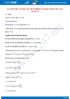 Lý thuyết và bài tập về Vi phân và đạo hàm cấp cao Toán 11