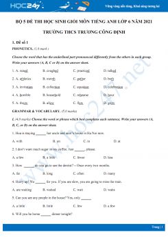 Bộ 5 đề thi học sinh giỏi môn Tiếng Anh lớp 6 năm 2021 Trường THCS Trương Công Định