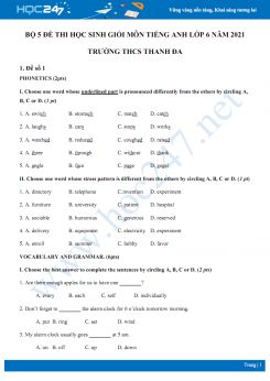 Bộ 5 đề thi học sinh giỏi môn Tiếng Anh lớp 6 năm 2021 Trường THCS Thanh Đa