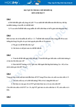 Bài tập ôn thi HSG chủ đề Biến Dị môn Sinh học 9 năm 2021 có đáp án