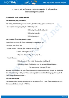 Lí thuyết ôn thi HSG chương Sinh Vật và Môi Trường môn Sinh học 9 năm 2021