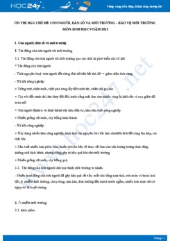 Ôn thi HSG chủ đề Con người, dân số và môi trường-Bảo vệ môi trường môn Sinh học 9 năm 2021