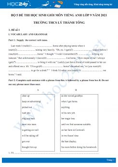 Bộ 5 đề thi học sinh giỏi môn Tiếng Anh lớp 9 năm 2021 Trường THCS Lý Thánh Tông