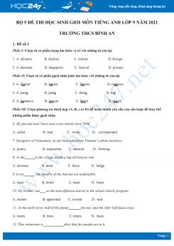 Bộ 5 đề thi học sinh giỏi môn Tiếng Anh lớp 9 năm 2021 Trường THCS Bình An