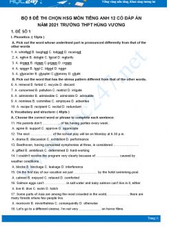 Bộ 5 đề thi chọn HSG môn Tiếng Anh 12 có đáp án năm 2021 Trường THPT Hùng Vương