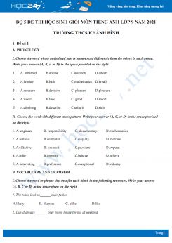 Bộ 5 đề thi học sinh giỏi môn Tiếng Anh lớp 9 năm 2021 Trường THCS Khánh Bình