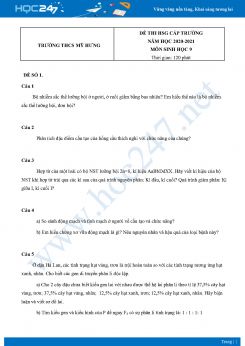 Bộ 5 Đề thi HSG môn Sinh Học 9 năm 2021 Trường THCS Mỹ Hưng có đáp án