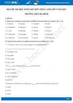 Bộ 5 đề thi học sinh giỏi môn Tiếng Anh lớp 9 năm 2021 Trường THCS Ba Đình