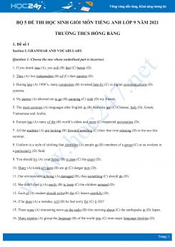 Bộ 5 đề thi học sinh giỏi môn Tiếng Anh lớp 9 năm 2021 Trường THCS Hồng Bàng