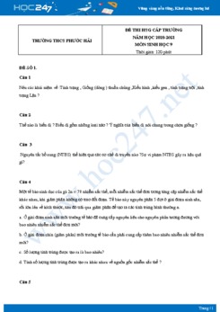 Bộ 5 Đề thi HSG môn Sinh Học 9 năm 2021 Trường THCS Phước Hải có đáp án