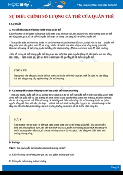 Tổng ôn Sự điều chỉnh số lượng cá thể của quần thể Sinh học 12
