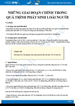 Tổng ôn Những giai đoạn chính Qúa trình phát sinh loài người Sinh học 12