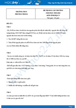 Bộ 5 Đề thi HSG môn Sinh Học 9 năm 2021 Trường THCS Phương Trung có đáp án
