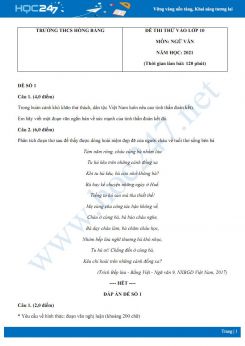 Bộ 5 đề thi thử vào lớp 10 THPT môn Ngữ văn năm 2021 Trường THCS Hồng Bàng