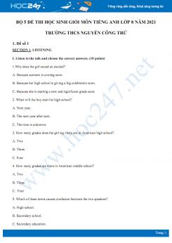 Bộ 5 đề thi học sinh giỏi môn Tiếng Anh lớp 8 năm 2021 Trường THCS Nguyễn Công Trứ