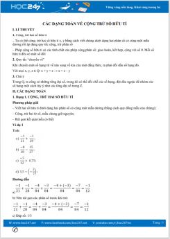 Các dạng toán về Cộng trừ số hữu tỉ Toán 7