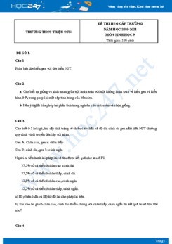 Bộ 5 Đề thi HSG môn Sinh Học 9 năm 2021 Trường THCS Triệu Sơn có đáp án