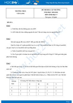 Bộ 5 Đề thi HSG môn Sinh Học 9 năm 2021 Trường THCS Văn Lang có đáp án