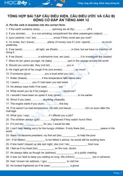 Tổng hợp bài tập Câu điều kiện, câu điều ước và câu bị động có đáp án Tiếng Anh 12