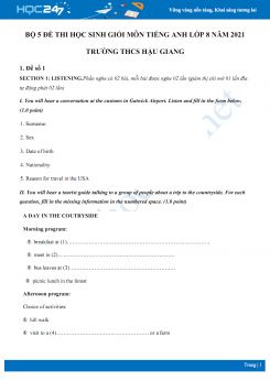 Bộ 5 đề thi học sinh giỏi môn Tiếng Anh lớp 8 năm 2021 Trường THCS Hậu Giang