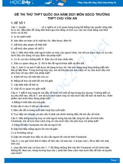 Bộ 5 đề thi thử THPT QG năm 2021 môn GDCD Trường THPT Chu Văn An