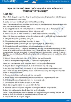 Bộ 5 đề thi thử THPT QG năm 2021 môn GDCD Trường THPT Đức Hợp