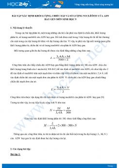 Bài tập xác định khối lượng, chiều dài và số lượng nucleotit của ADN, Gen môn Sinh học 9