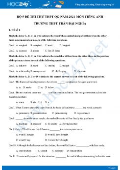 Bộ 5 đề thi thử THPT QG năm 2021 môn Tiếng Anh Trường THPT Trần Đại Nghĩa