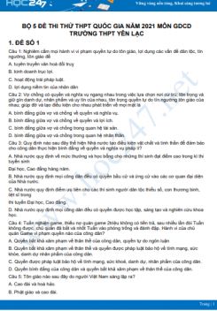 Bộ 5 đề thi thử THPT QG năm 2021 môn GDCD Trường THPT Yên Lạc