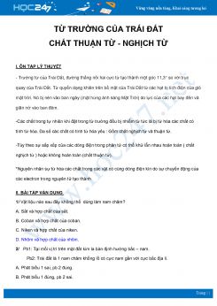 Tổng ôn về Từ trường của trái đất - Chất thuận từ và nghịch từ môn Vật Lý 11