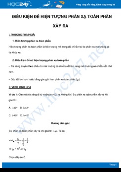 Phương pháp giải bài tập Điều kiện xảy ra phản xạ toàn phần môn Vật Lý 11