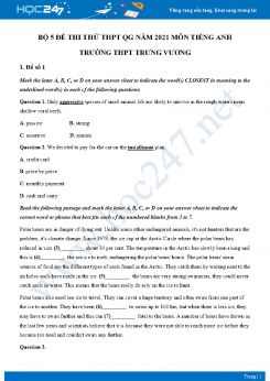 Bộ 5 đề thi thử THPT QG năm 2021 môn Tiếng Anh Trường THPT Trưng Vương