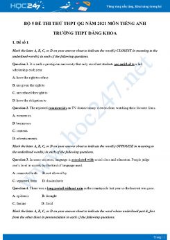 Bộ 5 đề thi thử THPT QG năm 2021 môn Tiếng Anh Trường THPT Đăng Khoa