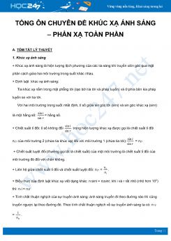 Tổng ôn chuyên đề khúc xạ ánh sáng – Phản xạ toàn phần môn Vật Lý 12 năm 2021
