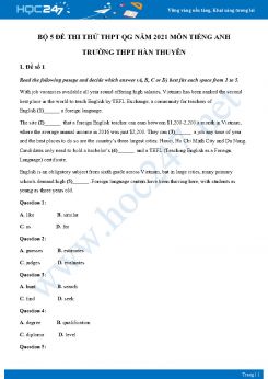 Bộ 5 đề thi thử THPT QG năm 2021 môn Tiếng Anh Trường THPT Hàn Thuyên