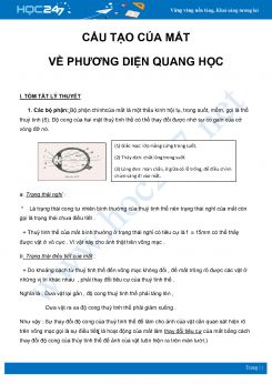 Chuyên đề Cấu tạo của mắt về phương diện quang học môn Vật Lý 11 năm 2021