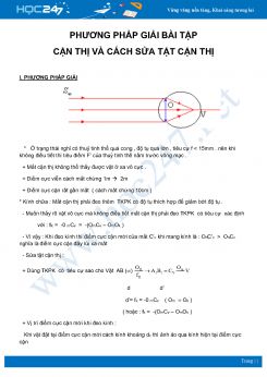Phương pháp giải bài tập Cận thị và cách sửa tật cận thị môn Vật Lý 11