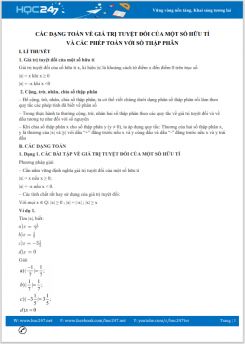 Các dạng toán về Giá trị tuyệt đối của một số hữu tỉ và các phép toán với số thập phân Toán 7