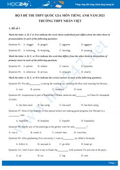 Bộ 5 đề thi thử THPT QG năm 2021 môn Tiếng Anh Trường THPT Nhân Việt