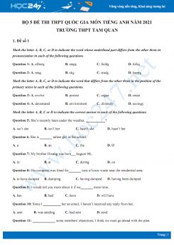 Bộ 5 đề thi thử THPT QG năm 2021 môn Tiếng Anh Trường THPT Tam Quan