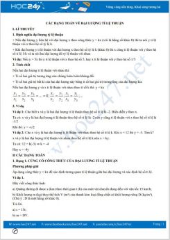 Các dạng toán về Đại lượng tỉ lệ thuận Toán 7