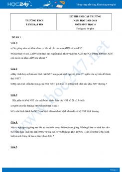 Bộ 5 Đề thi HSG môn Sinh Học 9 năm 2021 Trường THCS Tăng Bạt Hổ có đáp án