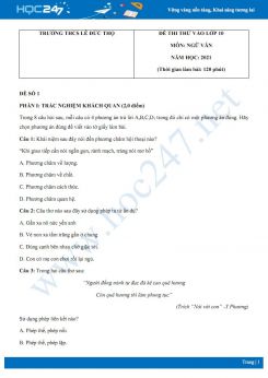 Bộ 5 đề thi thử vào lớp 10 THPT môn Ngữ văn năm 2021 Trường THCS Lê Đức Thọ