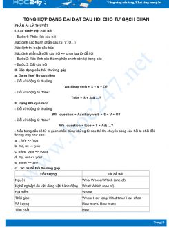 Tổng hợp dạng bài đặt câu hỏi cho từ gạch chân