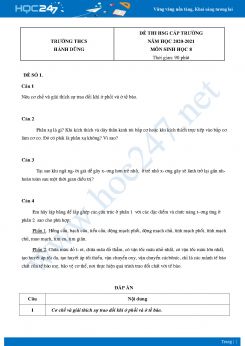 Bộ 4 Đề thi HSG môn Sinh Học 8 năm 2021 Trường THCS Hành Dũng có đáp án